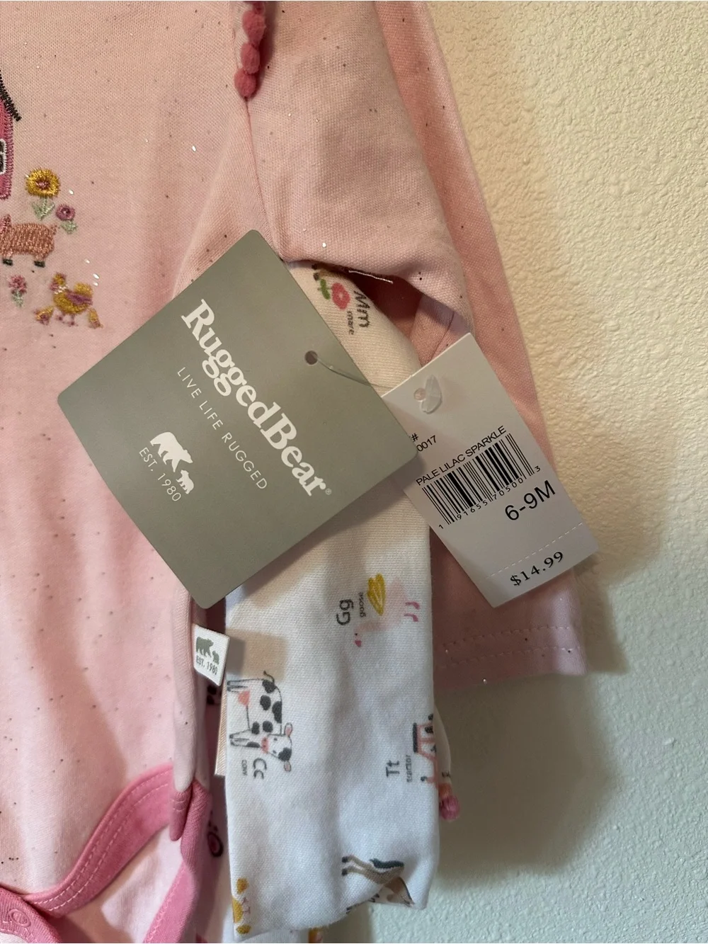 NWT Rugged Bear Baby Girls Pink Farm Barnyard Bodysuit & Pants Set 6-9M